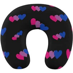 Oudrspo Bisexual Flag Hearts Love Travel Pillow U Shaped Memory Foam Neck Pillow with Hidden Zipper for Office Home Car