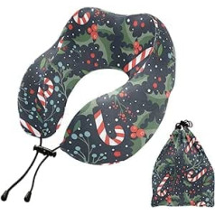 MCHIVER Candy Holly Flower Nackenkissen zum Schlafen Memory Foam Reisekissen mit Aufbewahrungstasche Adjustale Weiche Kopf Nackenstütze Kissen für Kopfstütze Reise Flug Reise Essentials