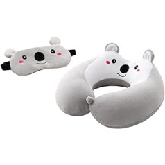 Travel Pillow, Travel Neck Pillow Children Made of Comfortable Memory Foam Fabric, Ergonomic Neck Support Pillow, Cartoon Neck Support Pillow for Travel with Sleeping Mask, koala