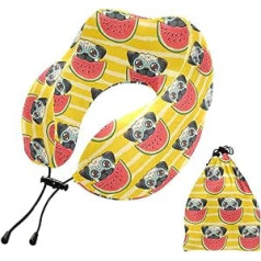 YOUJUNER Travel Pillow Pug Dog Watermelon Memory Foam Neck Pillow Support Pillow Neck Pillow