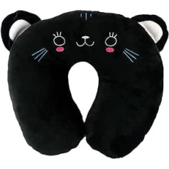 YOLUFER U Shaped Neck Pillow for Kids, Cute Animal Neck Pillow for Neck Support Pillow for Airplane Car Travel (Black Kitten)