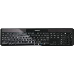 Logitech K750 bezvadu tastatūra, darbināma ar saules enerģiju, 2,4 GHz savienojums, izmantojot USB Unifying uztvērēju, taustiņi ar aizmugurgaismojumu, īpaši šaura un videi draudzīga, franču AZWERTY izkārtojums