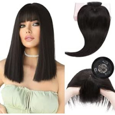 Elailite Toupee Moteriški Tikri Plaukų Topper Plaukų Arklio uodega Mono Clip-In Prailginimas 150% Tankis Remy Straight 12 colių 30 cm 35 g #1B Natural Black