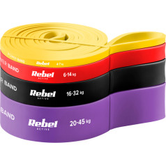 Lateksa vingrošanas joslu komplekts - Power Band PLs-2, 4-45 kg, 4 lentes, REBEL ACTIVE