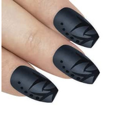 Bling Art False Nails Black Matt Ballerina Coffin 24 False Nails Long Tips with Glue