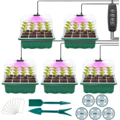 Iekštelpu siltumnīcas pavairošanas kaste, siltumnīcas pavairošanas paplātes, 5 gabali, 60 šūnas, mini siltumnīcas pavairošanas kaste ar laika kontrolieri, regulējams spilgtums