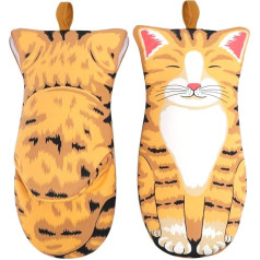 1 Pair Oven Gloves Up to 250°C Heat Resistant Oven Gloves Cotton BBQ Oven Gloves Pot Holder Kitchen Gloves Cooking Gloves Cat Motif Kitchen Cooking Baking Grilling