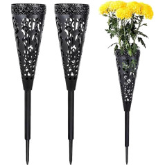 YHNTGB 2 komplekti Gedenkblumenhalter für Friedhof, konische Friedhofsvasen mit Spikes, schwarze Kunststoffvase für Grabstein, Grab, Garten, Hof, Boden, Outdoor-Blumenmarker, Dekorationen