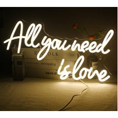 All You Need is Love Neon Sign, Warm White Neon Light Lettering for Wall Decoration, LED Lettering Wall for Bedroom, Wedding, Room Decoration, Anniversary, Valentīna diena, Party Decor