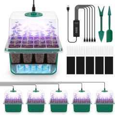 BlumWay pašapūdeņojošs sēklu starta paplātes komplekts, iekštelpu siltumnīcas pavairotājs ar augu lampu, 5 gabali, 40 šūnu mini siltumnīcas pavairošanas komplekts ar laika kontrolieri, regulējams spilgtums