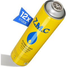 Z.M.C 12 x gāzes kasetnes 330 g / 600 ml ar 7/16 collu Eiropas vītnes savienojumu EN 417, skrūvējama kasetne nezāļu deglim, universāla saspiestās gāzes kanna ar skrūvējamu vārstu