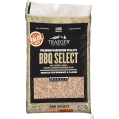 Traeger Grills BBQ Select 100% dabīgas koksnes granulas kūpināšanai un granulu grilēšanai, grilēšanai, cepšanai, grauzdēšanai un grilēšanai, 30 lb maisā, melns, L