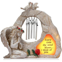 Lūgšana eņģeļa Wind Chime Statue Dārza eņģeļa piemineklis Wind Chime Statue Mini Angel Home Decor Eņģeļu sveķu figūras Saules eņģeļu figūras Gaisma mājas dārza dekorēšanai (elegants stils)