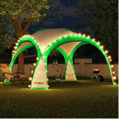 Swing & Harmonie LED pasākumu lapene 3,6 x 3,6 m DomeShelter Dārza lapene ar saules paneli Paviljons Dizainera dārza telts Kempinga lapene Svētku telts ar apgaismojumu (zaļa)