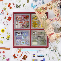 100 Sheets (510 Pieces) Vintage Scrapbook Stickers, Jungle PET Transparent Decorative Stickers, Vintage Aesthetic Scrapbooking Accessory Kit, Plant Butterfly Flower Mushroom Insect Stickers