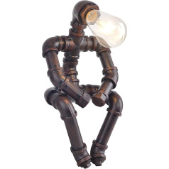 Kaj Hejmo Ūdens cauruļu robota stila galda lampa - Vintage industriālā galda lampa Steampunk lampa Dzelzs retro nakts lampa Vintage mēbeļu rotājumiem (Rust-Style B)