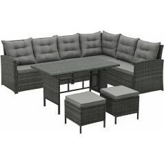 EVRE Monroe Rattan Garden Furniture Set 8 Seater Corner Dining Table Sofa Bench Stool (Grey)