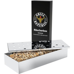 Grill Republic Smoking Box Nerūsējošais tērauds - Kūpināšanas kaste gāzes grilam/smēķētājam vai tējkannai - Kūpināšanas kaste ideāli piemērota smēķēšanas skaidām - Kūpināšanas piederumi grilam un kūpinātājiem - BBQ smēķēša