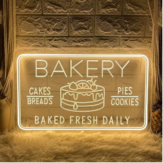 SIGNCLUBS Bakery Neon Sign personalizēta Cake Shop sienas apdare 40 x 25 cm USB darbināmas neona zīmes desertu veikaliem, maiznīcām, virtuvēm, restorāniem, 3D skulpturētas LED gaismas zīmes Gaisma