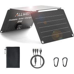21W Solar Panel, ALLWEI Foldable Solar Charger with 2-Port USB, Portable Solar Panel Mobile Phone IP68 with 3-in-1 Nylon Multiple Universal Charging Cable, Sunnybag Mobile Phone for Outdoor, Camping,