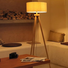 Aigostar stāvlampa statīvs Koka dzīvojamā istaba Stāvlampa Vintage ar lina abažūru un kājas slēdzi, augstas kvalitātes masīvkoka, skandināvu stils, viesistabai, guļamistabai, bēšs