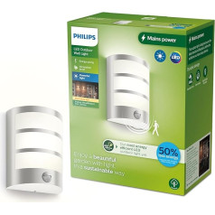 Philips āra ultraefektīva sienas lampa Python, 3,8 W, kustības sensors, 2700 Kelvīnu, IP44, izturīga pret laikapstākļiem, nerūsējošais tērauds