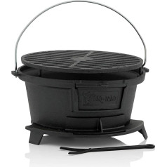 BBQ-Toro Cast Iron Grill Pot with Grill Grate (W) 43 x (D) 42 x (H) 21.5 cm Hibachi Style Grill with Grill Grate Lifter Charcoal Camping Grill, Cast Iron Fire Pot, BBQ Grill, Dutch Oven Station