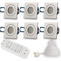 6 x LED iegremdējamie prožektori, hromēti, kvadrātveida, 3 W, neitrāli balti, 12 V, MR11, IP44 vannas istabai, āra apstākļiem, diametrs 40 mm, caurums, vannas istabai, terasei, iegremdējamie prožektori, griestu prožektori