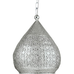 EGLO Pendelleuchte Melilla, 1 flammige Hängeleuchte Vintage, Orientalisch, Marokkanisch, Hängeleuchte aus Stahl in Silber, Esstischlampe, Wohnzimmerlampe hängend mit E27 Fassung, Ø 33 cm