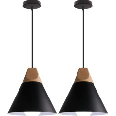 WOTTES piekaramais apgaismojums Modern Industrial Wood Pendant Light Shade Metāla griestu gaisma E27 dzīvojamai istabai Guļamistaba Ēdamistaba (2 Pack Black)