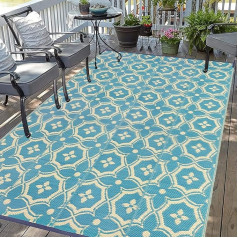 Vaukki Reversible Carpet, plastmasas salmu āra paklājs, plastmasas āra terases paklājs, viegls ģeometriskais laukums terasei, autofurgonam, pagalmam un piknikam (Aqua Blue, 6x9ft)