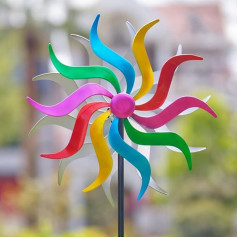 VEWOGIFT Buntes Windspiel für den Außenbereich, Doppelklingen, Metallwindskulptur mit Metallpfähle, wasserdicht, kinetische Windmühle, Kunstdekoration für Garten, Rasen, ideales Geschenk (147 cm hoch)