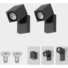 Tahelight Pack of 2 LED sienas lampas, āra sienas lampas, 5 W, uz augšu uz leju salokāmas 0-90° sienas lampas, nomaināmas ar GU10 spuldzēm, IP65 dārza sienas apgaismojums, kāpņu apgaismojums, āra sienas lampas, tumši pelēkas krāsas