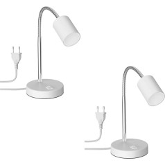 ledscom.de Waika galda lampa Gooseneck Switch White Matt + LED lampa Warm White 3 līmeņu aptumšošana 500 lm katra 2 gab. iepakojumā