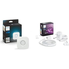 Philips Hue Bridge, centrālais, inteliģentais Hue sistēmas vadības elements + balta un krāsaina gaismas josla Plus 2 m bāze, 1600 lm, kontrolējams ar lietotni, saderīgs ar Amazon Alexa (Echo, Echo Dot)