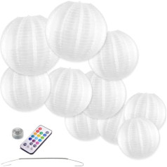 10 x Nylon Lanterns White with LED with Remote Control and Spring Hooks