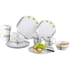 BERGER Dots Melamīna trauku komplekts 16 gabali │ Kempinga trauku komplekts piknika piederumiem 4 personām │Breakfast Set for Caravans Camping Easy Care │Plastmasas trauki, izturīgi pret sadursmēm, droši pret pārtikas produktiem