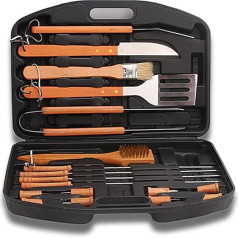 2DS 18 Piece BBQ Accessories Wooden Handle Stainless Steel Cooking Tools with Carry Bag for Camping BBQ Enthusiasts