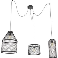 Qazqa - Landhaus I Vintage Smart buiten hanglamp zwart rotan 3-lichts incl. LED - Calamus Dimmer I Dimmbar I Außenbeleleuchtung - Rattan Rund - LED geeignet E27