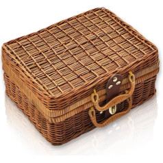 QTKJ Piknika grozs salmu uzglabāšanas kaste ar rokturiem Gingham Pattern oderējums Willow Lunch Box Ādas cilpas metāla slēdzene Retro koferis Prop Box