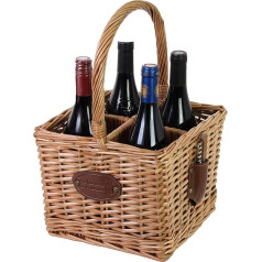 Les Jardins de la Comtesse - Natural Wicker Bottle Basket - Drink/Wind/Land/Water/Soda - 4 Compartments - Picnic Accessories - Sold with Corkscrew 25 x 25 x 40 cm