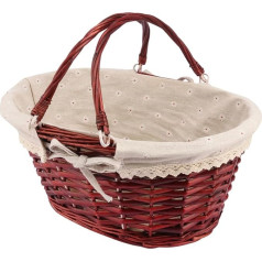 Large Wicker Basket with Handle, 14.2 x 11 x 6.7 inches, Wicker Basket with Liner, Empty Gift Basket, Oval Wicker Basket for Fruit, Candy, Wine, Gatherings, Wedding, Picnic GNIEMCKIN.