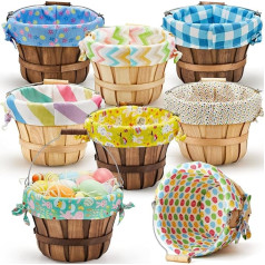 8 Pieces Easter Wicker Basket with Handle Natural Woven Woodchip Basket with Lining Wood Basket Empty for Easter Egg Hunt Home Picnic Packaging Serving Gifts Fruit Candy Storage