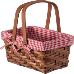 Vintiquewise Korb, rechteckig, gefüttert mit Gingham-Futter, Holz, naturbraun, klein