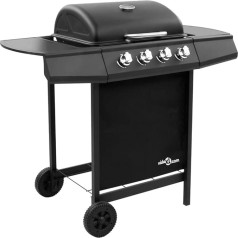 vidaXL Dujinė kepsninė su 4 degikliais Sodo kepsninė su vežimėliu Grilis su stovu Grilis BBQ Grilio stotis su vežimėliu Grilis 107,5 x 55 x 96,5 cm Juoda