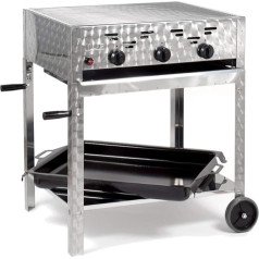 Gas Grill Combination Roaster 11 kW 3-Bulb Stainless Steel Burner Mobile with Grill Grate and Enamelled Steel Pan Grill Trolley Gastro Roaster Professional Grill