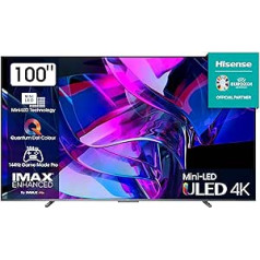 Hisense 100U7KQ (100 collu) televizors 4K Mini LED ULED HDR Smart TV, Quantum Dot, 120Hz, HDMI 2.1, Game Mode Pro, Dolby Vision IQ & Atmos, Bluetooth, Alexa iebūvēts, antracīts