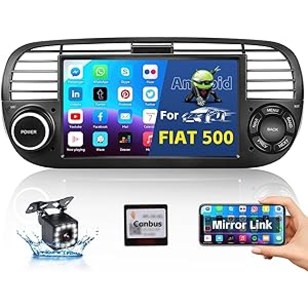 Hikity Android automašīnas radio ar satelīta navigācijas ierīci Fiat 500 2007-2015 Bluetooth automašīnas radio ar ekrānu 7 collu skārienjutīga displeja radio ar spoguļa saiti iOS/Android FM radio ar RDS WiFi/GPS + atpakaļgaitas kameru