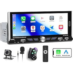 CAMECHO 1 DIN automašīnas radio Bluetooth ar 6,9 ekrānu, bezvadu CarPlay un bezvadu Android automašīna, viena DIN skārienekrāna automašīnas radio ar BT USB EQ FM/RDS radio spoguļa saiti SWC + mikrofons + atpakaļgaitas kamera