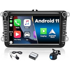 CAMECHO Android 11 automašīnas radio priekš VW Golf 5 Golf 6 Polo Tiguan Touran, Wireless Carplay Android Car, 8 collu HD dubultā DIN ekrāns Bluetooth ar GPS HiFi atbalstu FM RDS SWC + AHD atpakaļgaitas kamera